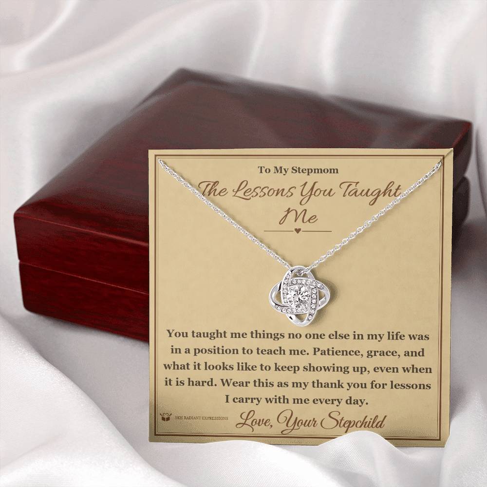 Love Knot Necklace with personalized message card for stepmom