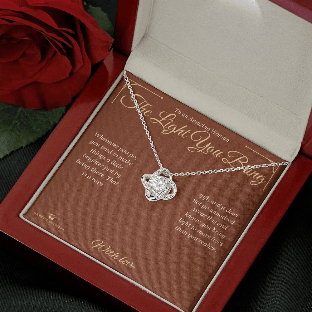 Love Knot Necklace engraved with your own words for her