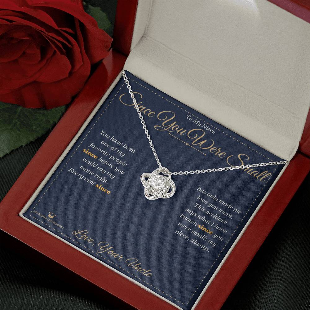 Love Knot Necklace engraved with your own words for niece