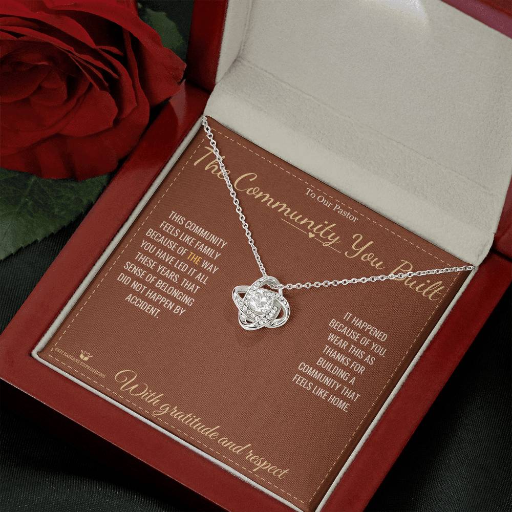Love Knot Necklace engraved with your own words for pastor
