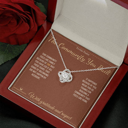 Love Knot Necklace engraved with your own words for pastor