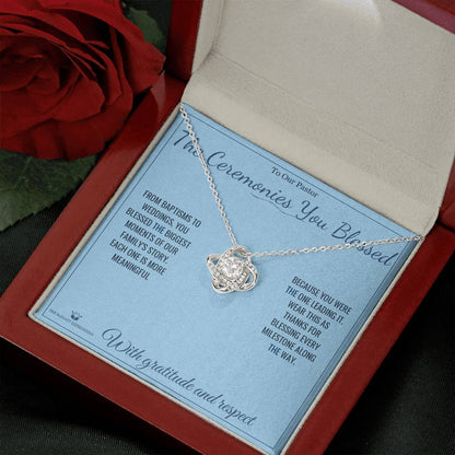 Love Knot Necklace engraved with your own words for pastor