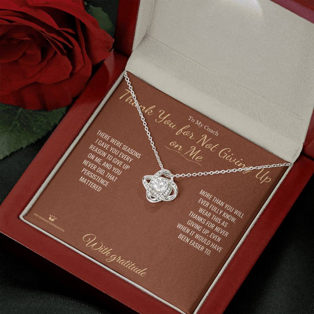 Love Knot Necklace engraved with your own words for coach