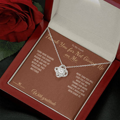 Love Knot Necklace engraved with your own words for coach