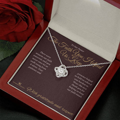 Love Knot Necklace engraved with your own words for pastor