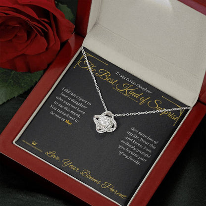 Love Knot Necklace engraved with your own words for stepdaughter
