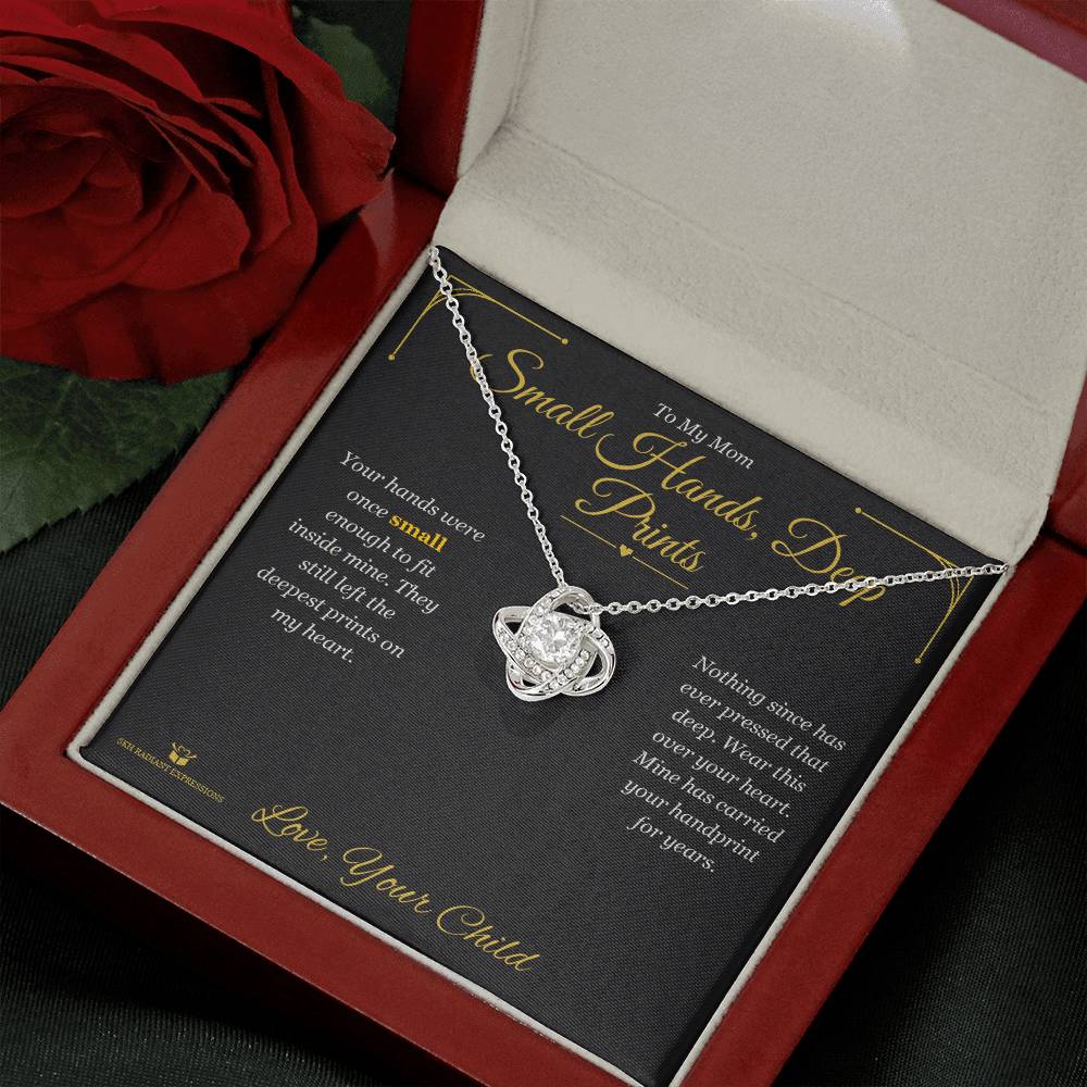 Love Knot Necklace engraved with your own words for mom