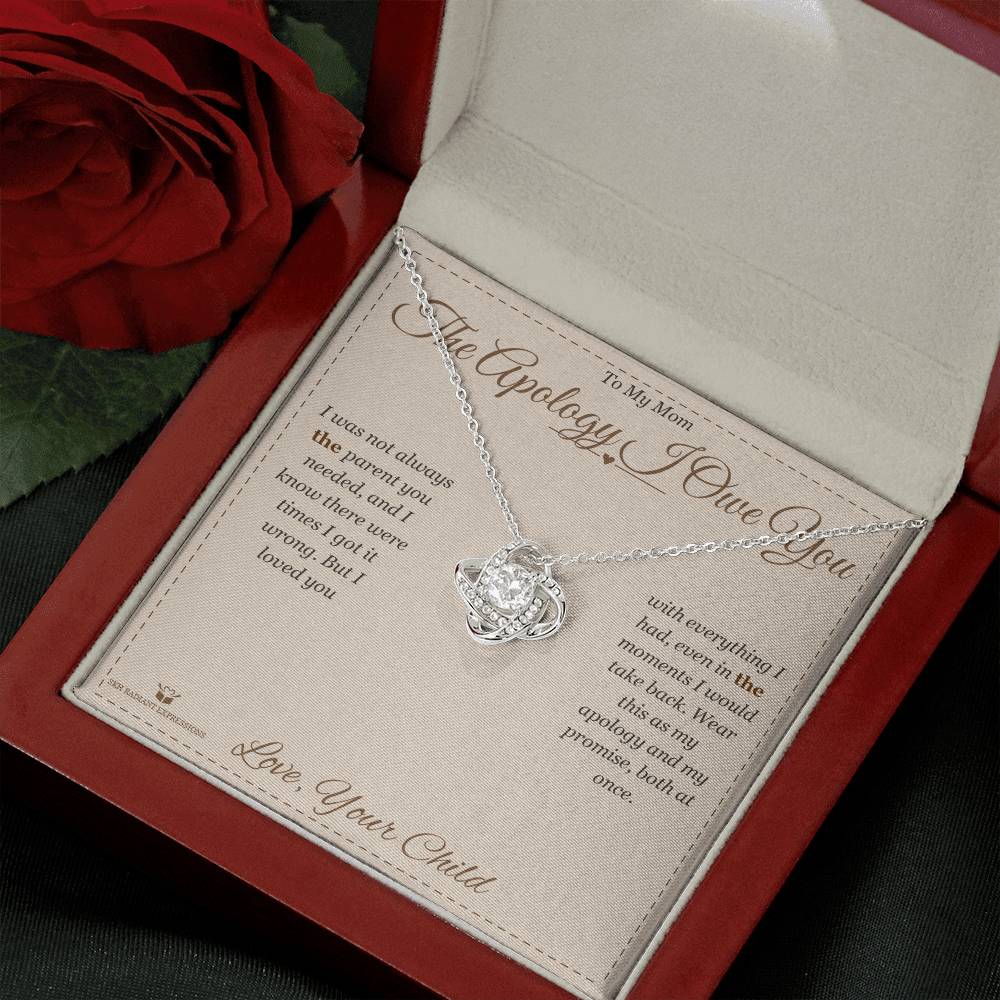 Love Knot Necklace engraved with your own words for mom