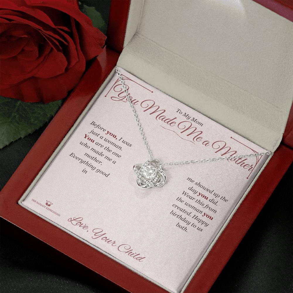 Love Knot Necklace engraved with your own words for mom