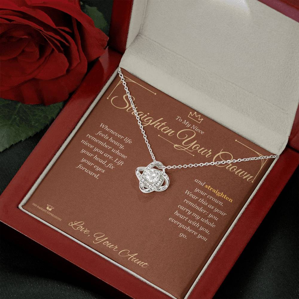 Love Knot Necklace engraved with your own words for niece