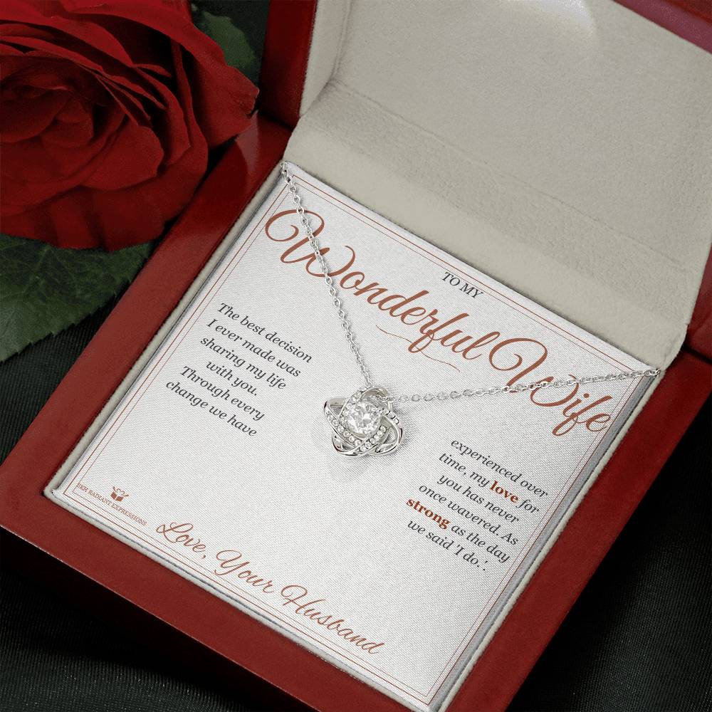Love Knot Necklace engraved with your own words for wife