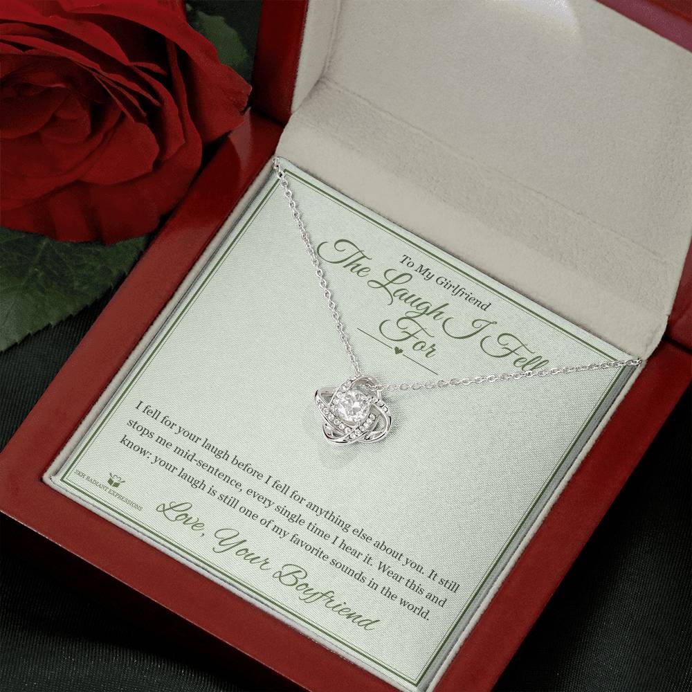 The Laugh I Fell For - Love Knot Necklace with Red Rose Box for Girlfriend - personalized keepsake gift from SKH Radiant Expressions