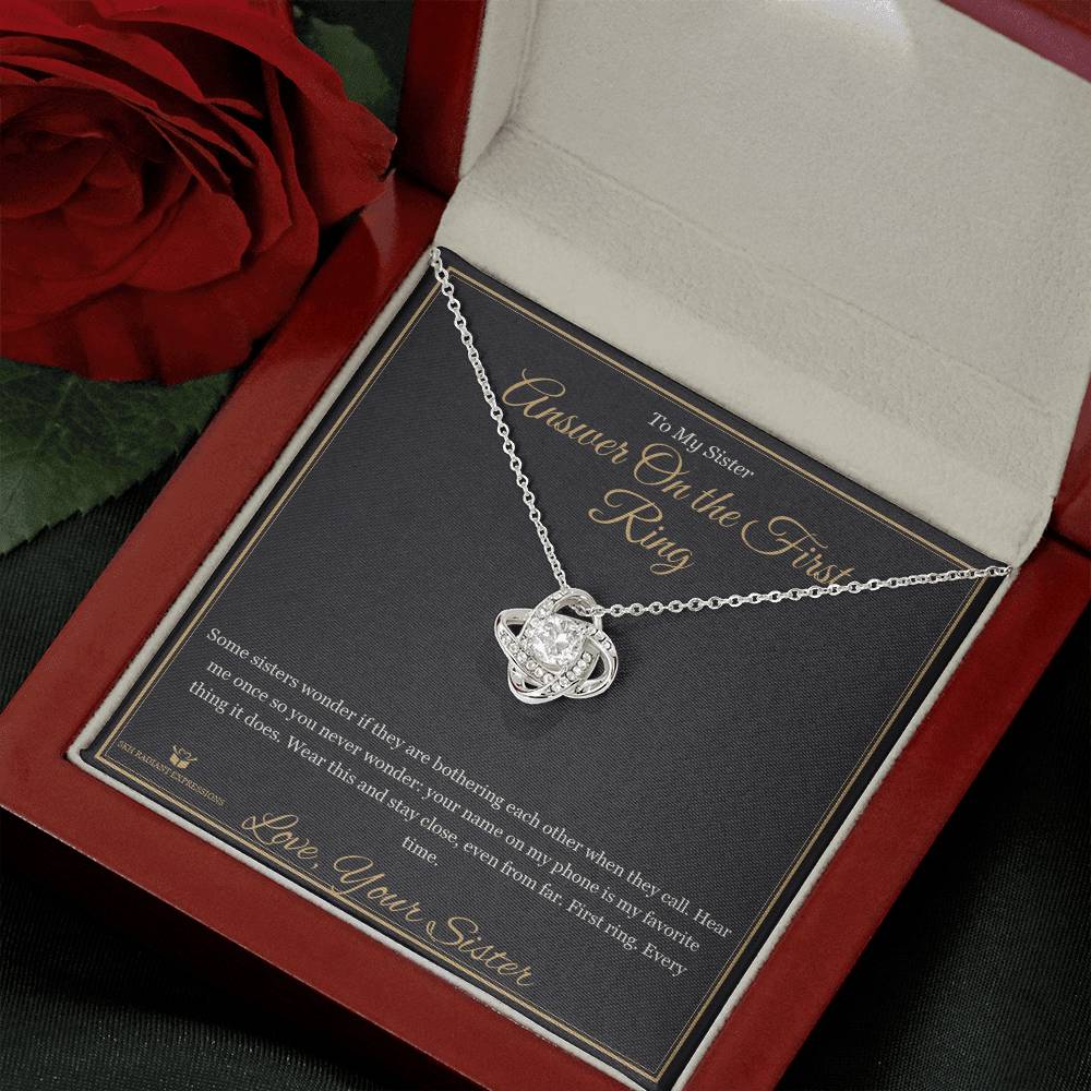 Answer On the First Ring - Love Knot Necklace for Sister - personalized keepsake gift from SKH Radiant Expressions