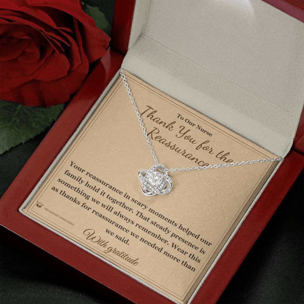 Love Knot Necklace with personalized message card for nurse