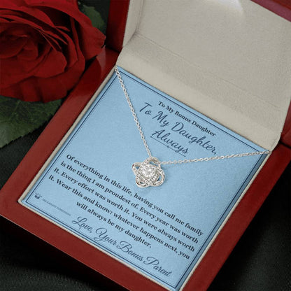 Love Knot Necklace with personalized message card for stepdaughter