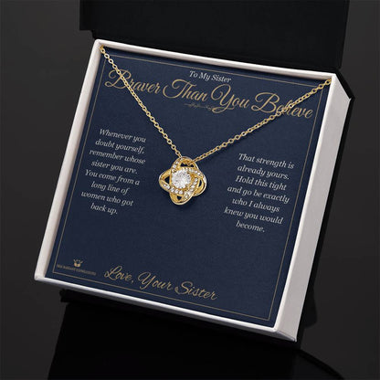 Love Knot Necklace engraved with your own words for sister