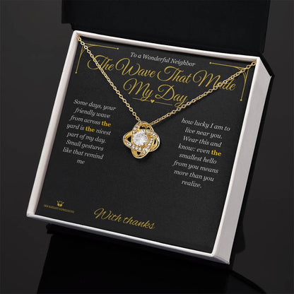 Engraved Love Knot Necklace with message for neighbor