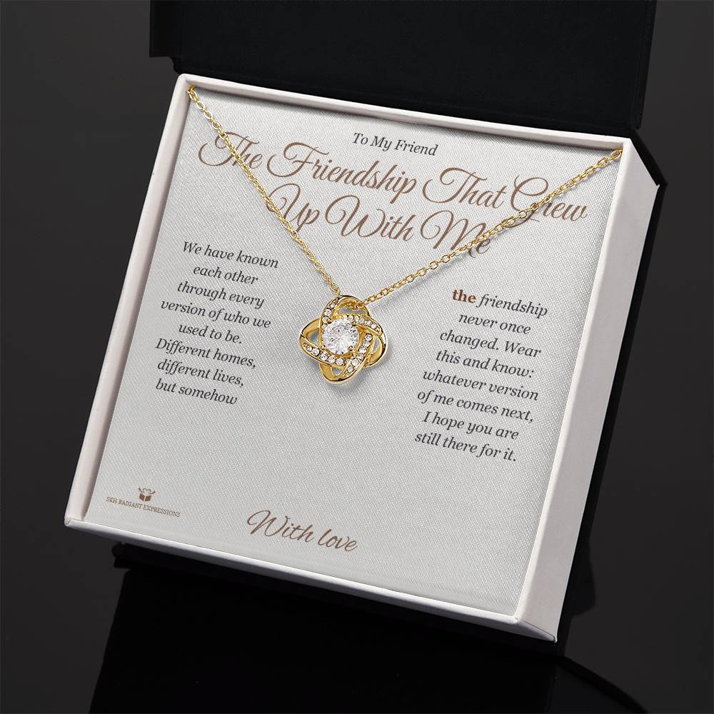 Engraved Love Knot Necklace with message for friend