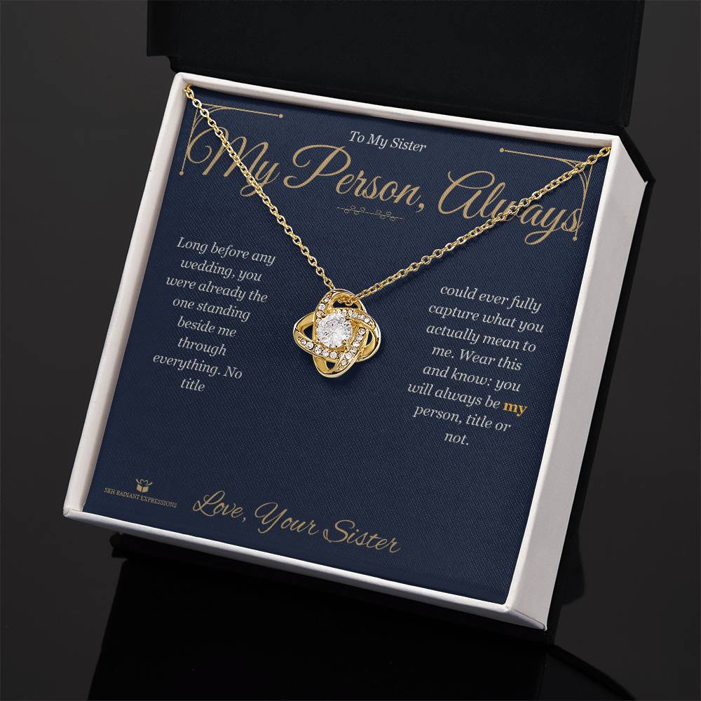 Love Knot Necklace engraved with your own words for sister