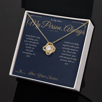 Love Knot Necklace engraved with your own words for sister