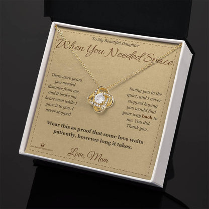 Love Knot Necklace engraved with your own words for daughter