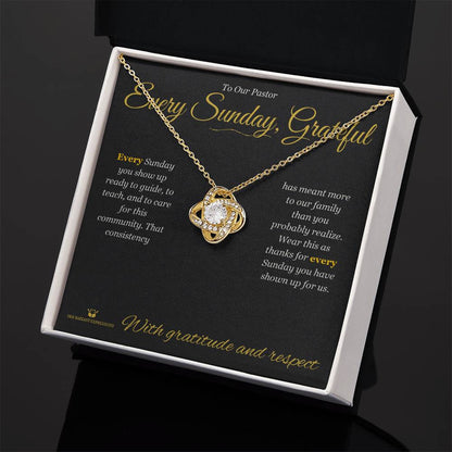 Engraved Love Knot Necklace with message for pastor