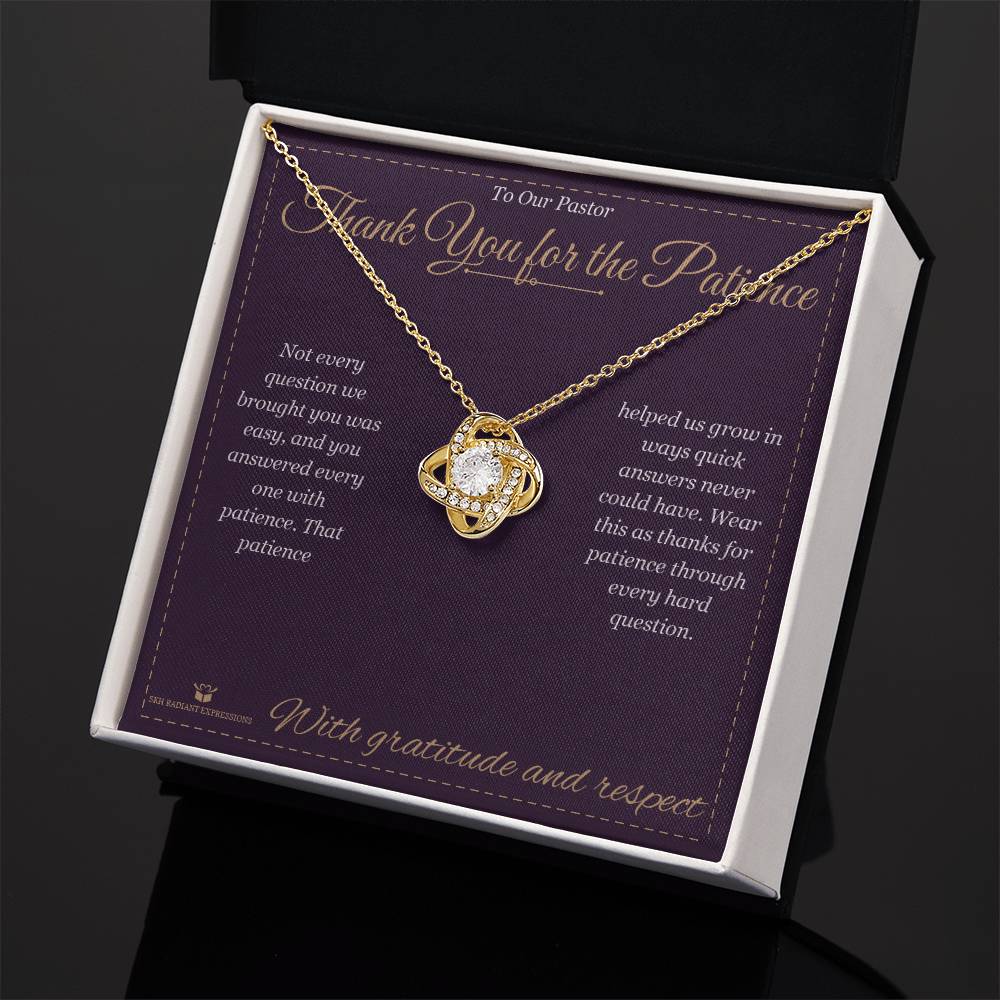 Engraved Love Knot Necklace with message for pastor