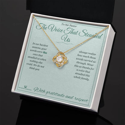 Engraved Love Knot Necklace with message for pastor