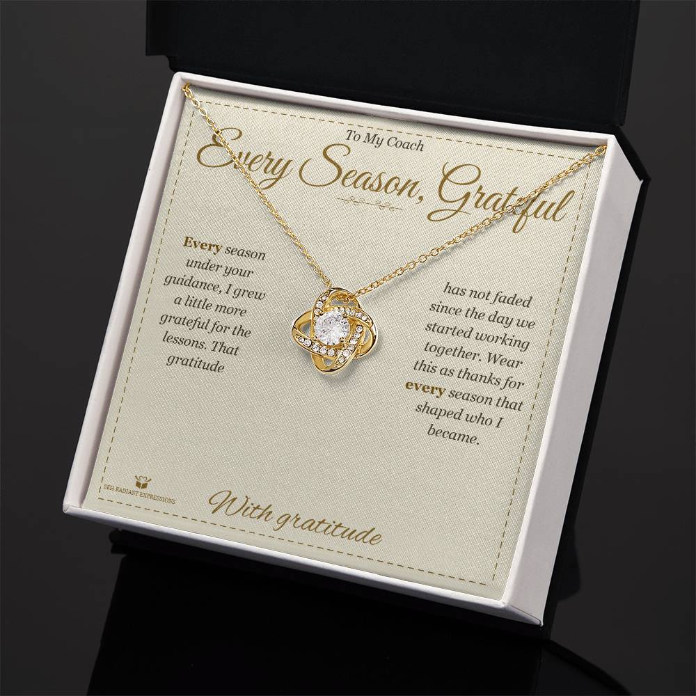 Engraved Love Knot Necklace with message for coach