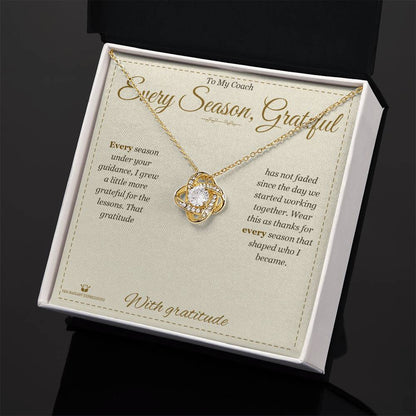 Engraved Love Knot Necklace with message for coach