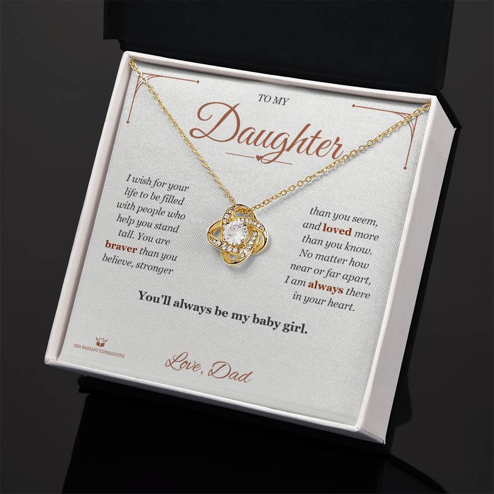 Engraved Love Knot Necklace with message for daughter