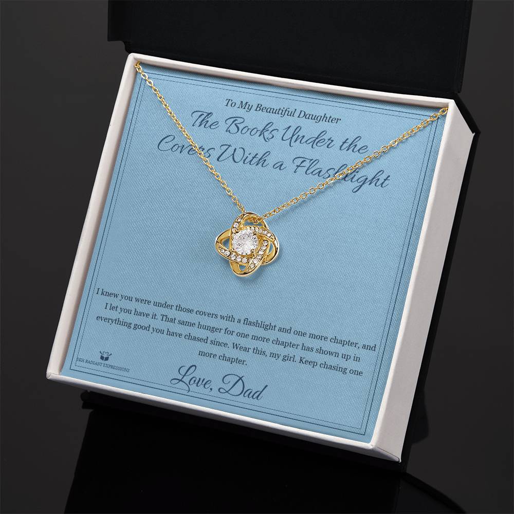 The Books Under the Covers With a Flashlight - Love Knot Necklace for Daughter - personalized keepsake gift from SKH Radiant Expressions