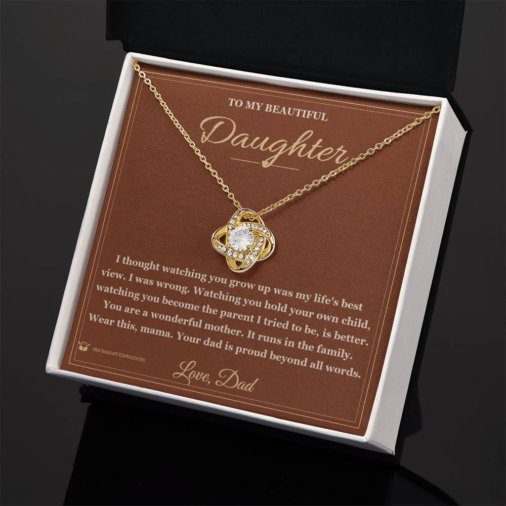 Love Knot Necklace with personalized message card for daughter
