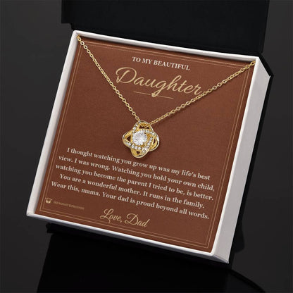 Love Knot Necklace with personalized message card for daughter