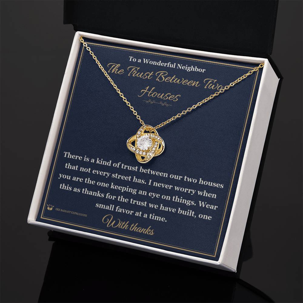 Love Knot Necklace with personalized message card for neighbor