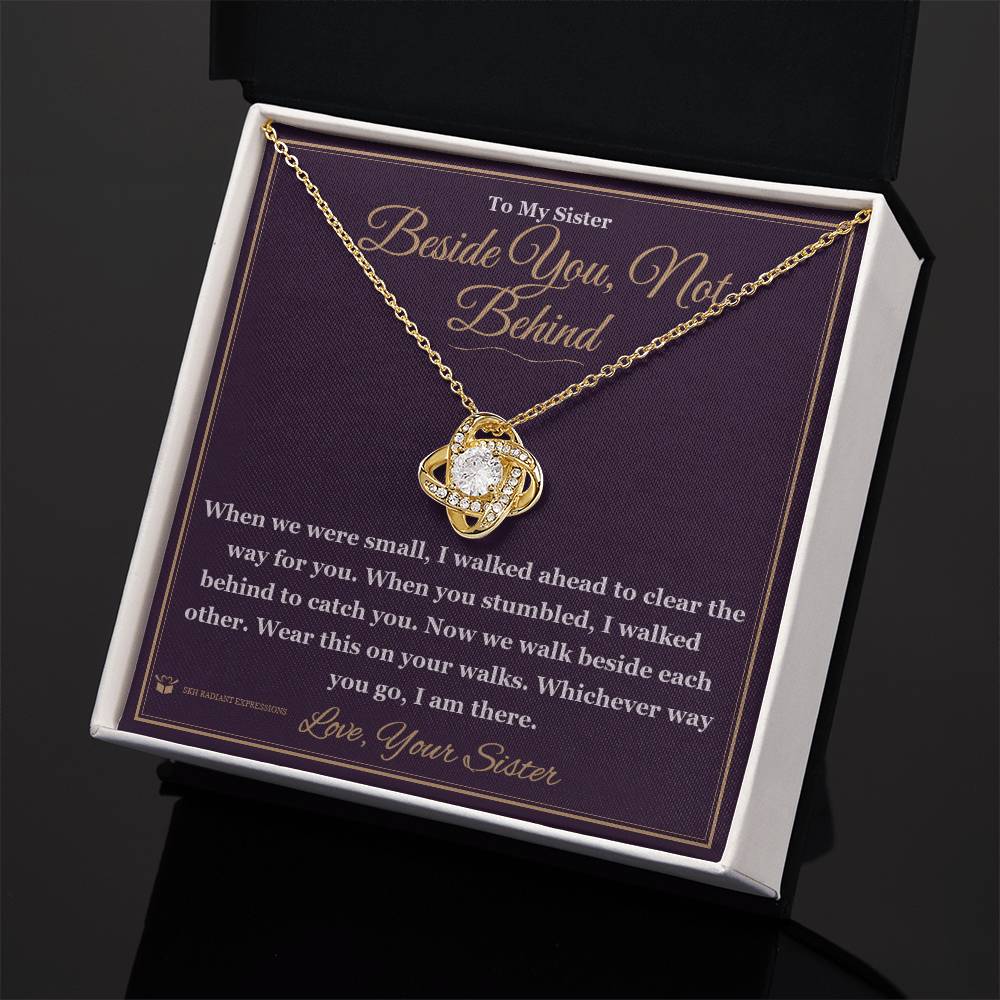Engraved Love Knot Necklace with message for sister