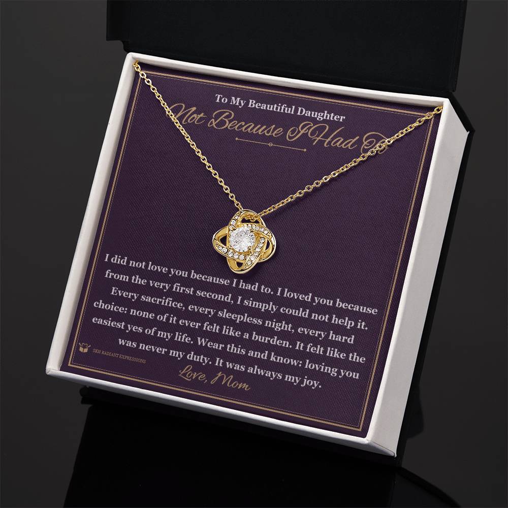 Love Knot Necklace with personalized message card for daughter