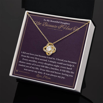 Love Knot Necklace with personalized message card for daughter