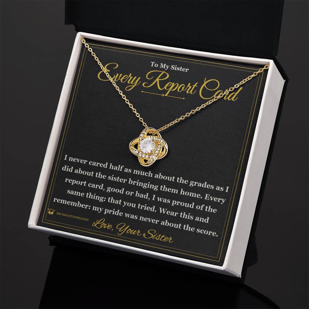 Engraved Love Knot Necklace with message for sister