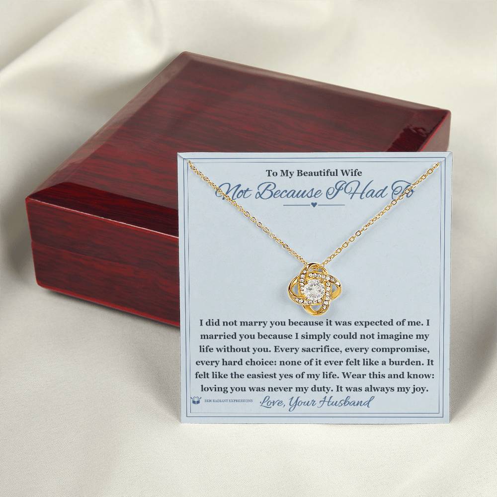 Love Knot Necklace engraved with your own words for wife