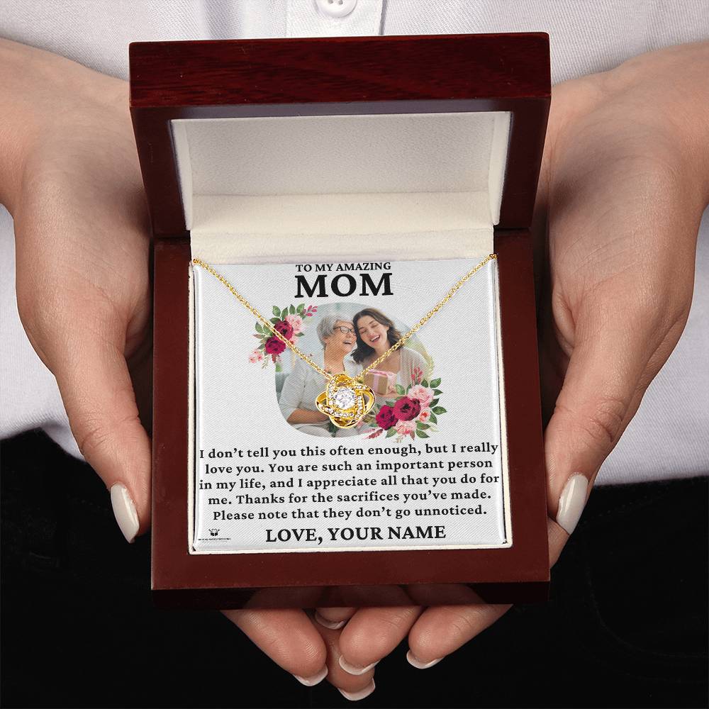 [ALMOST SOLD OUT] Personalized Message Card - To My Amazing Mom - You Are Such an Important Person In My Life - Love Knot Necklace