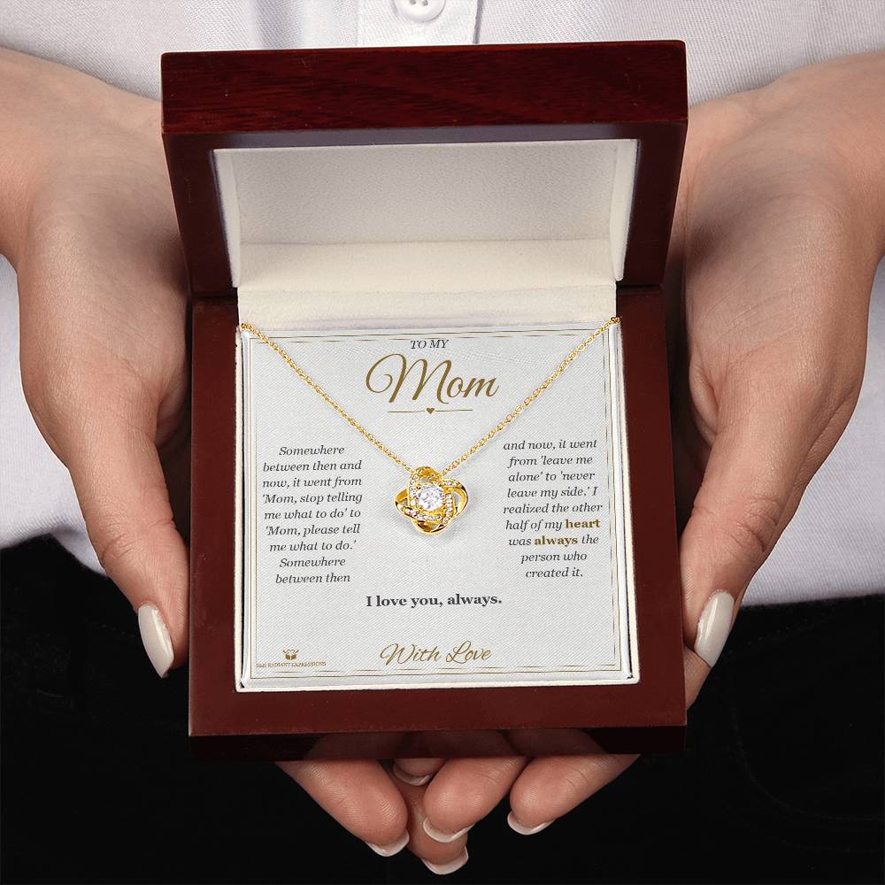 Engraved Love Knot Necklace with message for mom