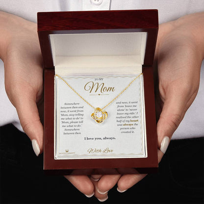 Engraved Love Knot Necklace with message for mom