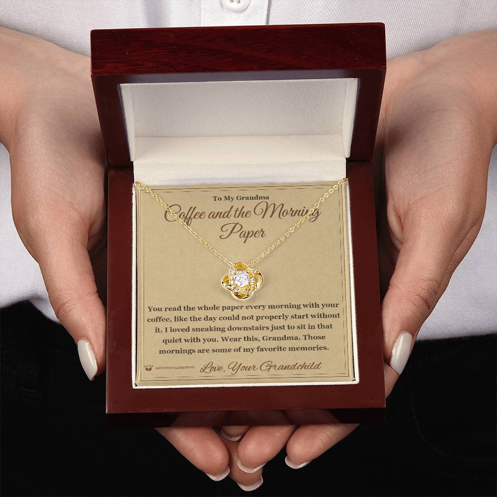 Love Knot Necklace engraved with your own words for grandmother