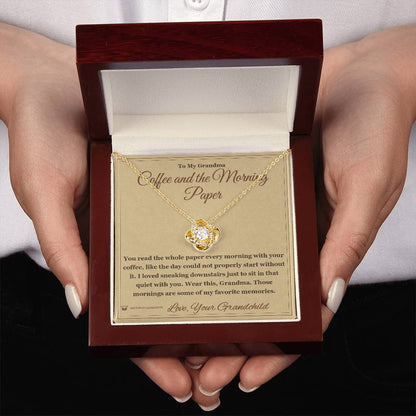 Love Knot Necklace engraved with your own words for grandmother