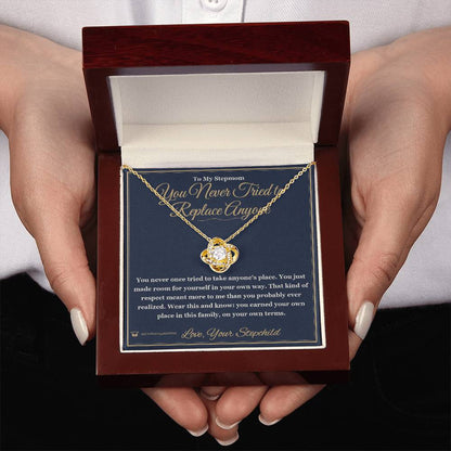 Love Knot Necklace engraved with your own words for stepmom