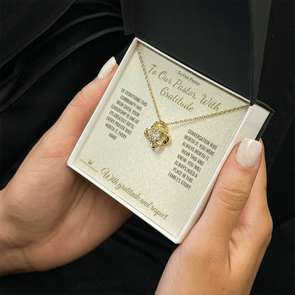 Engraved Love Knot Necklace with message for pastor