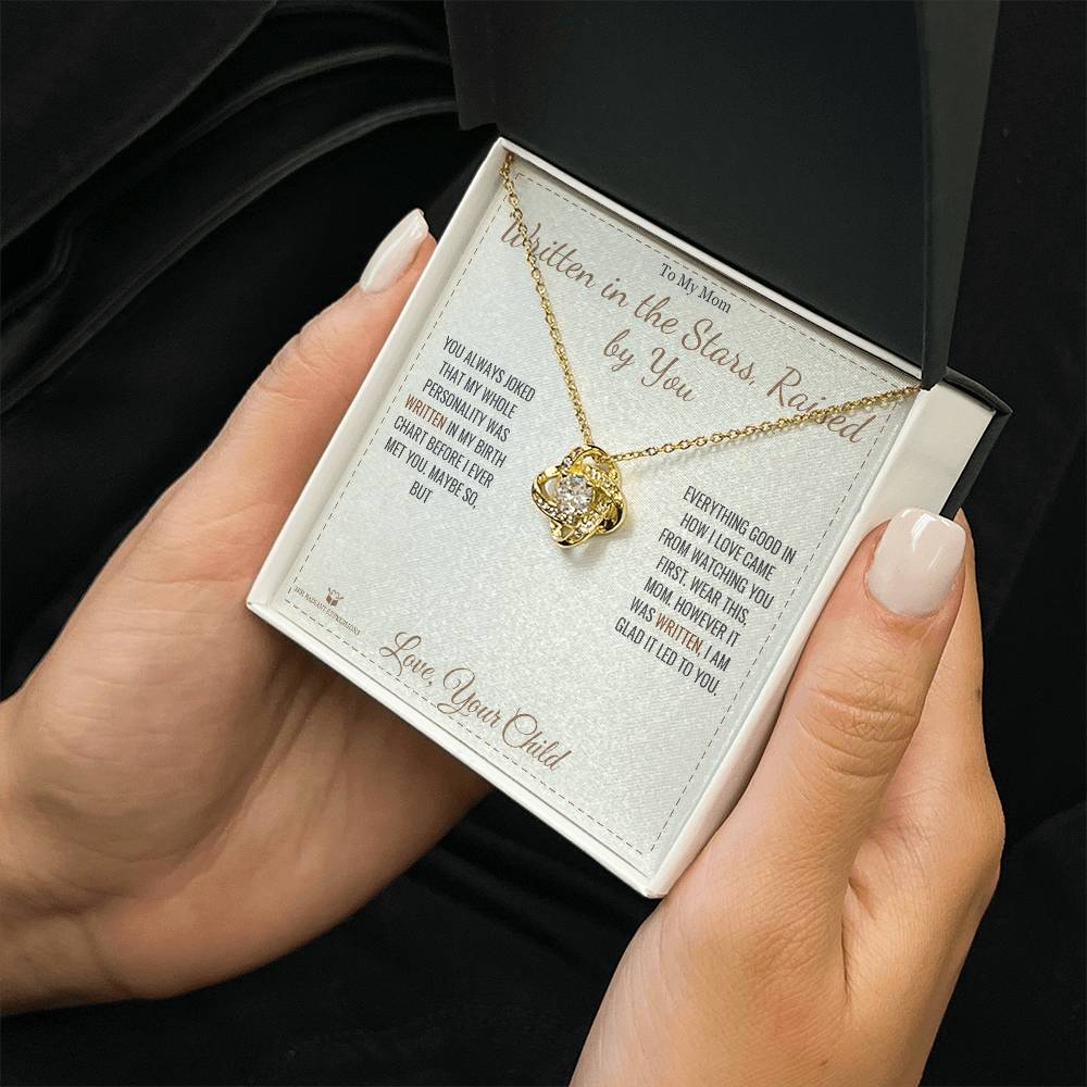 Engraved Love Knot Necklace with message for mom