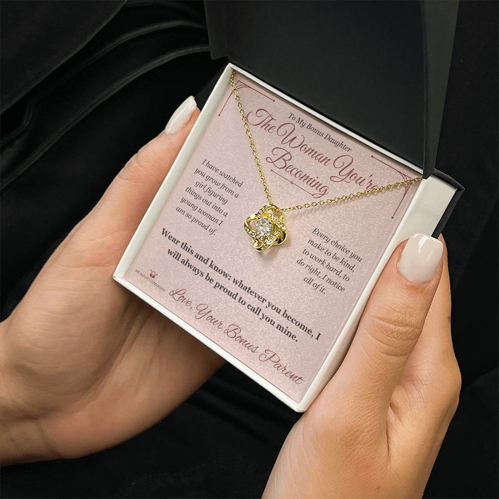 Engraved Love Knot Necklace with message for stepdaughter