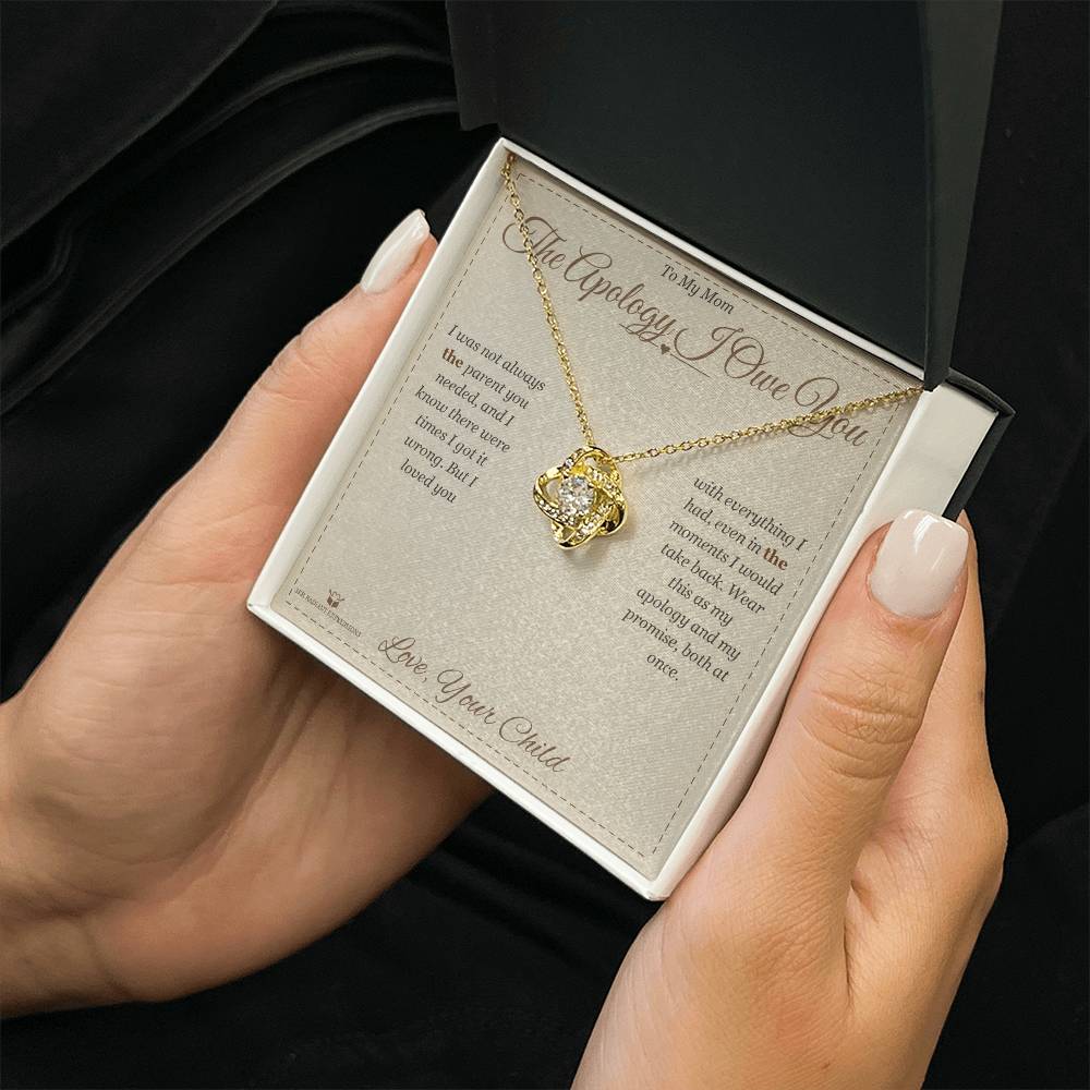 Engraved Love Knot Necklace with message for mom